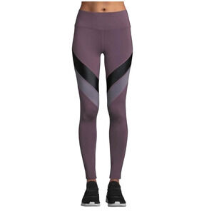 BCBGMAXAZRIA High Waisted Leggings L Purple Black Chevron Athleisure Trendy Yoga